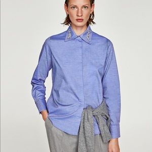 🆕 Zara blue shirt with bejewelled collar.